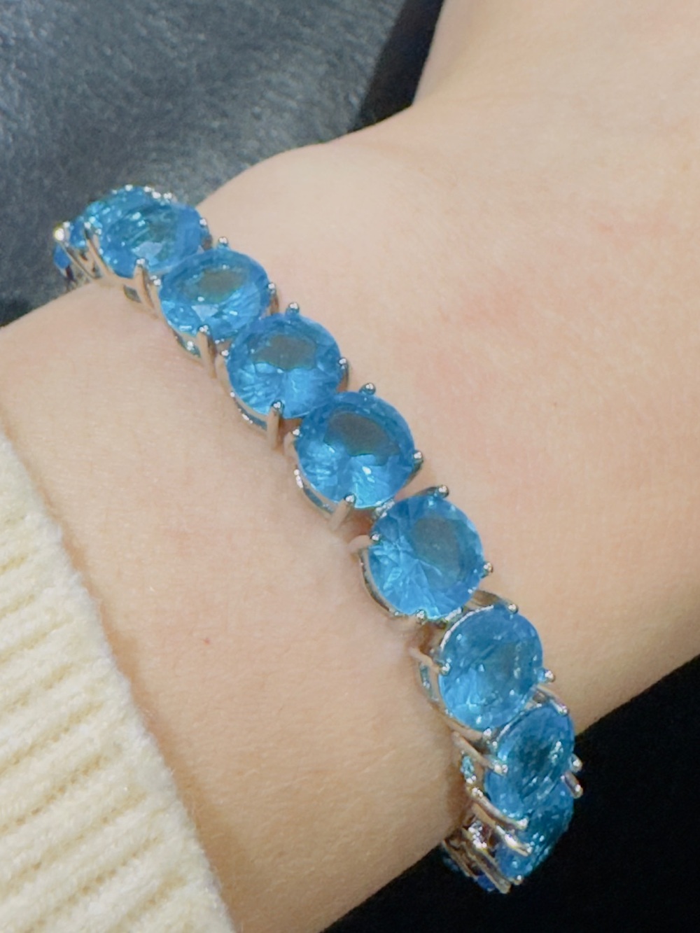 Silver Blue Crystal Tennis Bracelet - Women's Jewelry